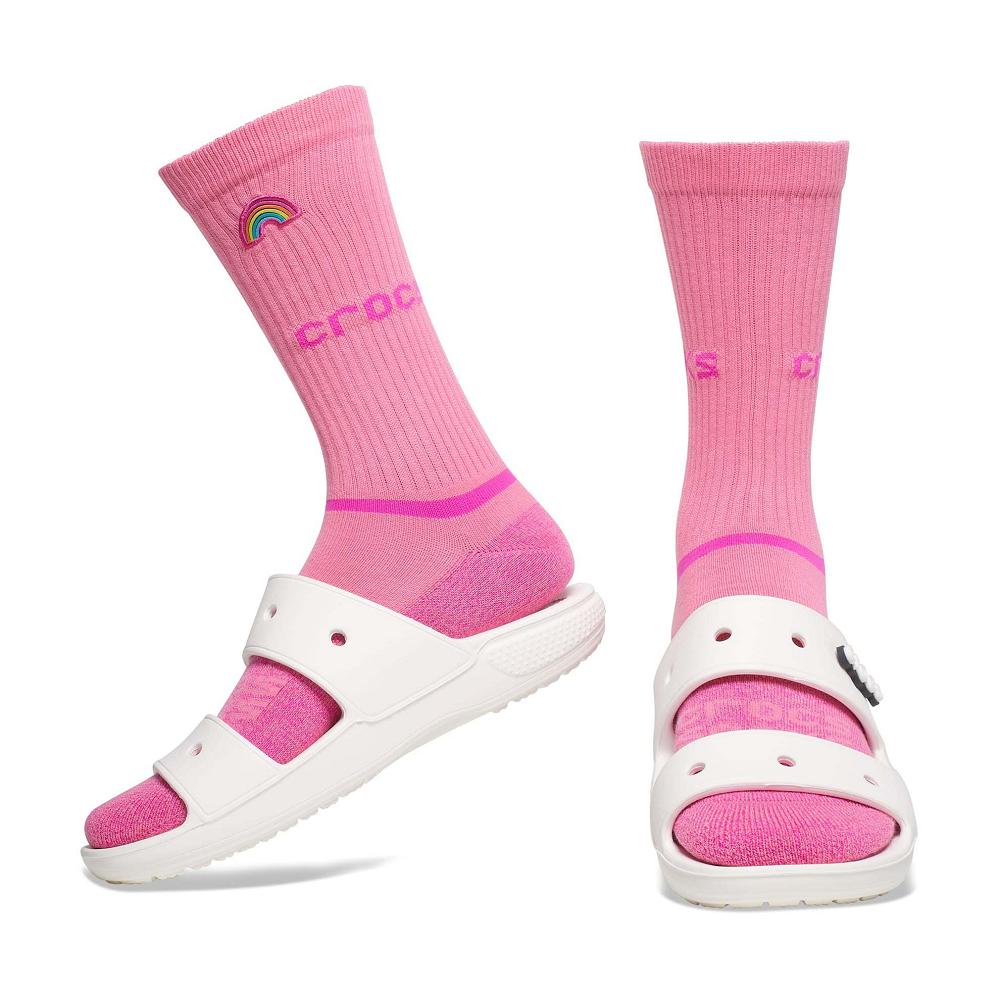 Chaussettes Crocs Adult Crew Graphic 3-Pack Femme Rose | France 1638MQZA